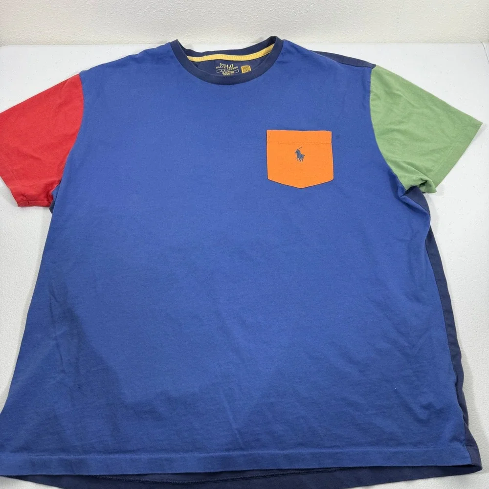 Polo Ralph Lauren‎ Men Colorblock TShirt Orange Pocket Classic Fit Large